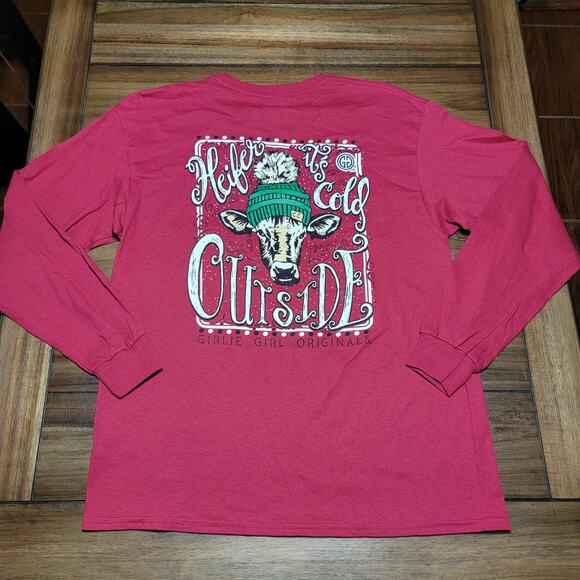Girlie Girl Originals LS Maroon Tee "Heifer It's Cold Outside" - Size Large - Picture 1 of 6